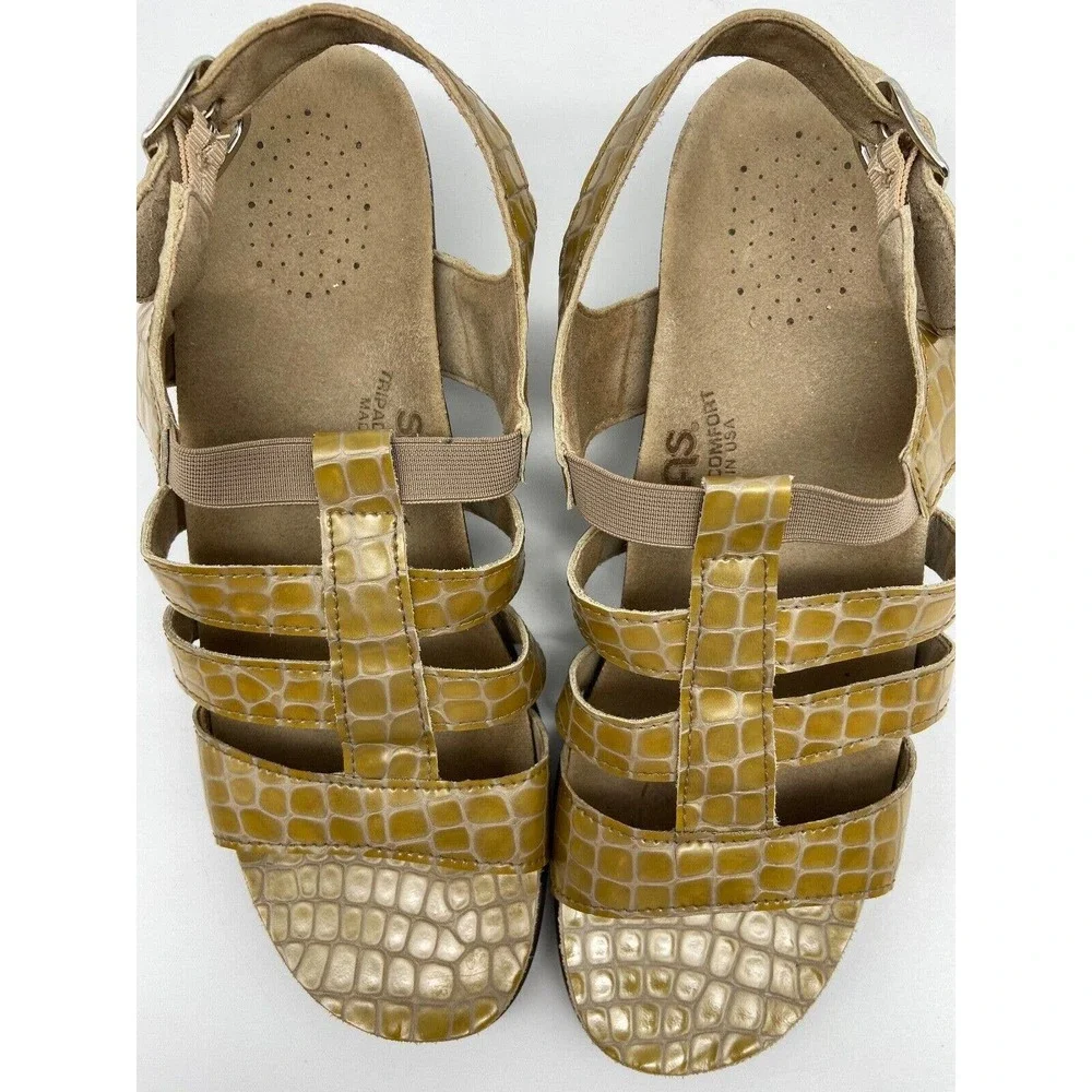 SAS Sandals Sz 8.5 Tripad Comfort Mustard Yellow Snake Skin Sling Back‎ Shoes